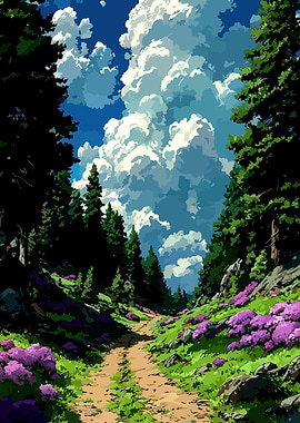 Anime Style Forest Path Landscape