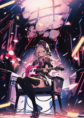Anime Girl Playing Electric Guitar