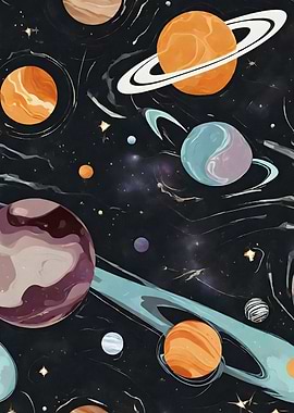 Colorful Planets in Space