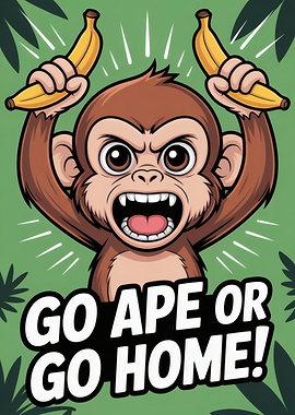 Go Ape or Go Home Cartoon Monkey