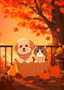 Autumn Pets in Basket