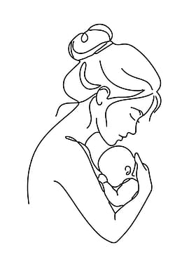Mother and Child Line Art