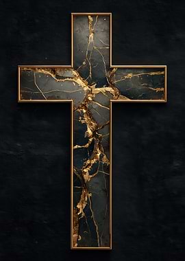 Golden Marble Kintsugi Cross