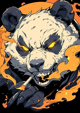 Angry Panda Smoking with Fiery Eyes