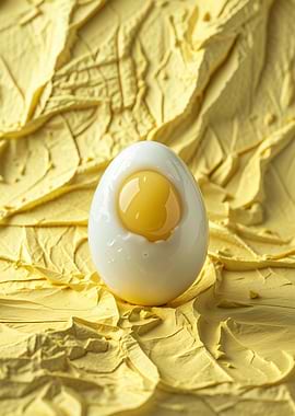 Minimal Egg Art on Yellow Texture
