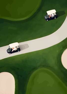 Golf carts on a green course