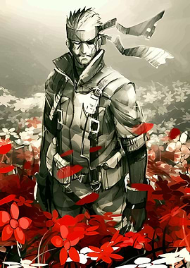 Solid Snake in a field of flowers
