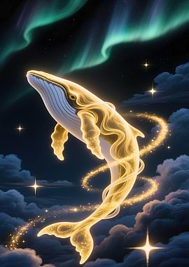 Celestial Whale in Aurora Sky