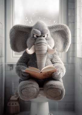 Grumpy Elephant Reading on Toilet
