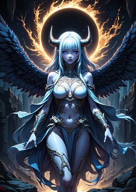 Winged Demon Girl with Horns