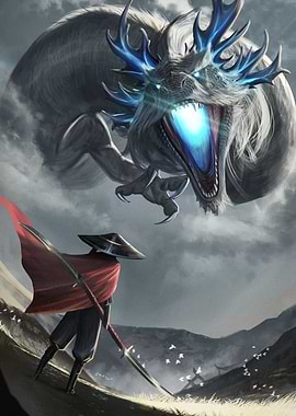 Samurai vs. Dragon Fantasy Art