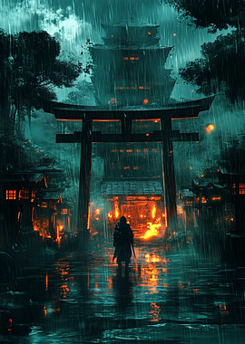 Rainy Night in a Japanese Village