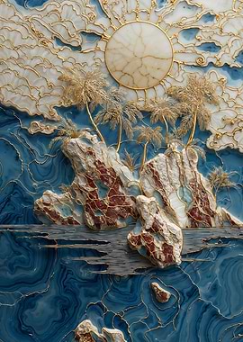 Kintsugi Tropical Island Marble and Gold Art