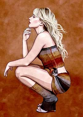 Blonde Woman in Striped Outfit