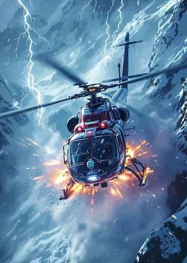 Helicopter Snowy Mountain Landscape