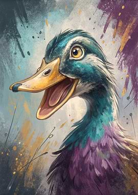 Colorful Duck Portrait with Open Beak