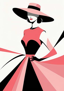 Elegant Woman in Hat and Dress