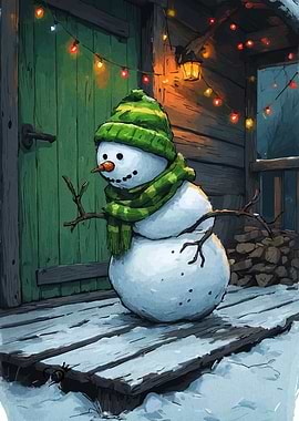 Festive Snowman on Porch