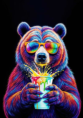 Colorful Bear with Drink and Sunglasses