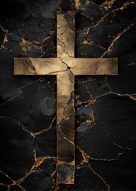 Golden Cross on Black Marble