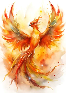 Watercolor Phoenix Rising wall Art