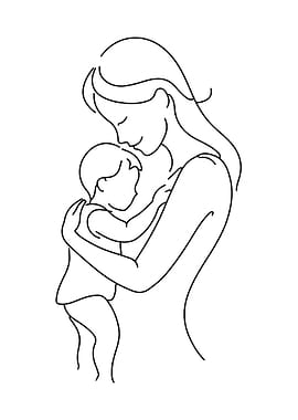 Mother and Child Line Art