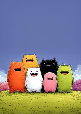Colorful Monster Group Illustration