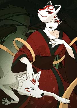 Woman with Kitsune Mask and Fox