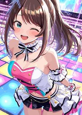 Anime Girl Winking on Dance Floor