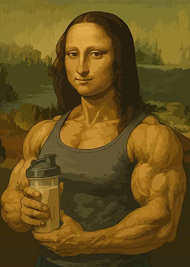 Muscular Mona Lisa with Protein Shake