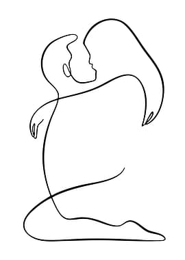 Minimalist Couple Embrace Line Art