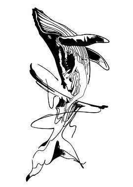 Whale and Woman Black and White Art
