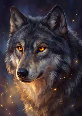 Wolf Portrait with Glowing Eyes