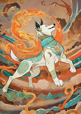 Stylized Dog Illustration with Ornamental Details