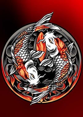 Koi Fish Yin Yang Illustration