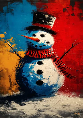 Urban Christmas Snowman in Bold Expressionist Chaos