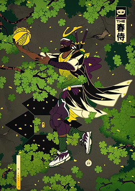 Samurai Basketball Player in Ukiyo-e Style