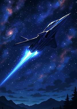 Futuristic Jet Soaring Through Starry Sky