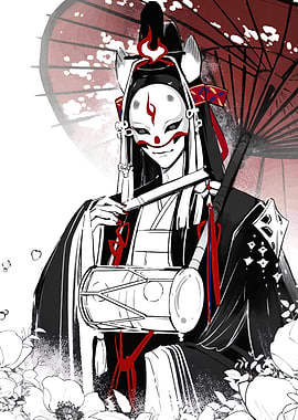 Fox Masked Figure with Drum