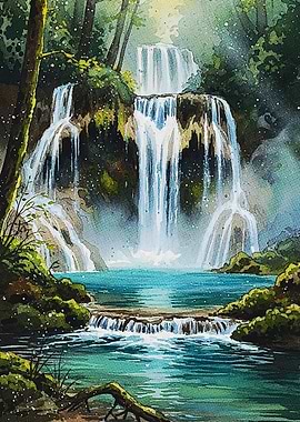 Waterfall in a Lush Forest