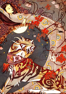 Dreaming Woman with Tiger Illustration