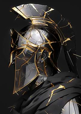 Cracked Spartan Helmet with Golden Veins