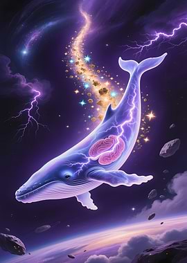 Cosmic Whale with Brain and Lightning