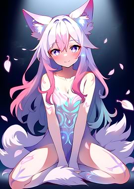 Anime Fox Girl with Pink Hair