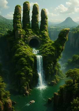 Giant Hand Waterfall Landscape