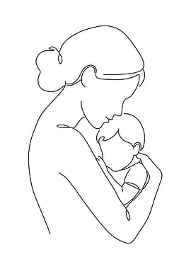 Mother and Child Line Art