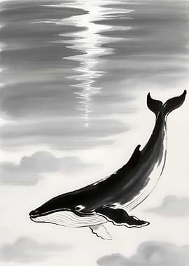 Whale in Ink Wash Painting