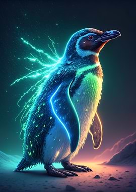 Neon Penguin with Lightning