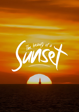 Sunset with Lighthouse and Text