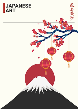 Japanese Art with Mount Fuji